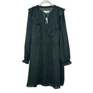Ann Taylor LOFT Olive Green V Neck Long Sleeve Chiffon Dress Size L NWT